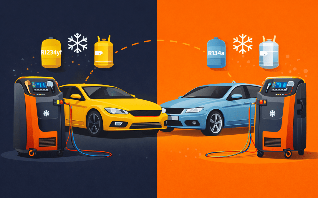 Stacja klimatyzacji R1234yf vs R134a – jak dobrać urządzenie do realnych aut w Twoim serwisie?